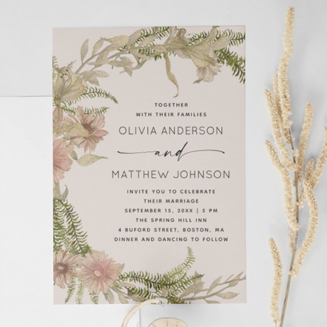Invitación Fern & Floral Boda | Boho Taupe cálido suave + QR (Subido por el creador)