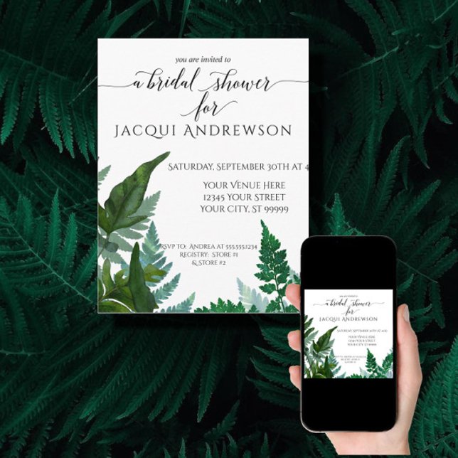 Invitación Fern Foliage Botanical Bridal Shower Mint Sage (Subido por el creador)