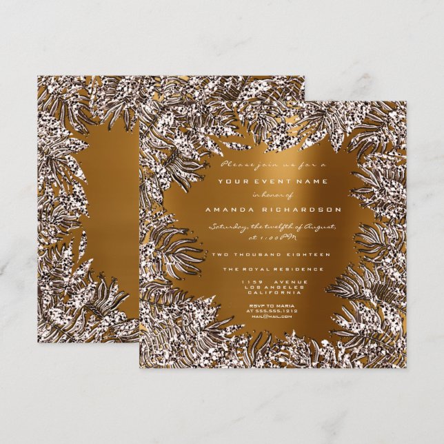 Invitación Fern Leafs Fraude Cristales Marfil Honey Gold (Anverso / Reverso)