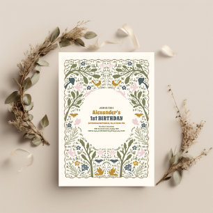 Invitación Fern Rústico Green Woodland 1er cumpleaños