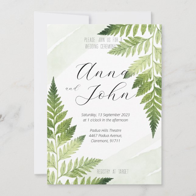 Invitación Fern verde minimalista (Anverso)