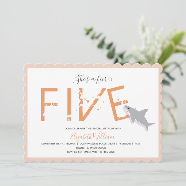 Invitación Feroz 5 Naranjas de tiburón animal 5 (Anverso de pie)