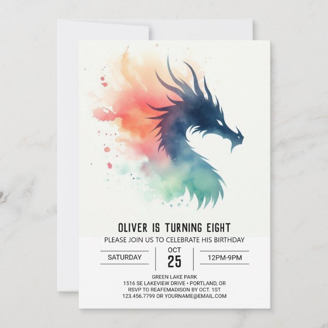 Invitación Feroz Dragón Niños Cumpleaños (Anverso)