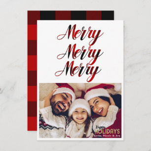 Invitación FERRY 3 Red Buffalo Plaid Holiday Photo Card