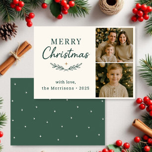 Invitación Ferry Christmas Two Photo Green Holiday Flat Card