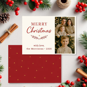 Invitación Ferry Christmas Two Photo Red Holiday Flat Card