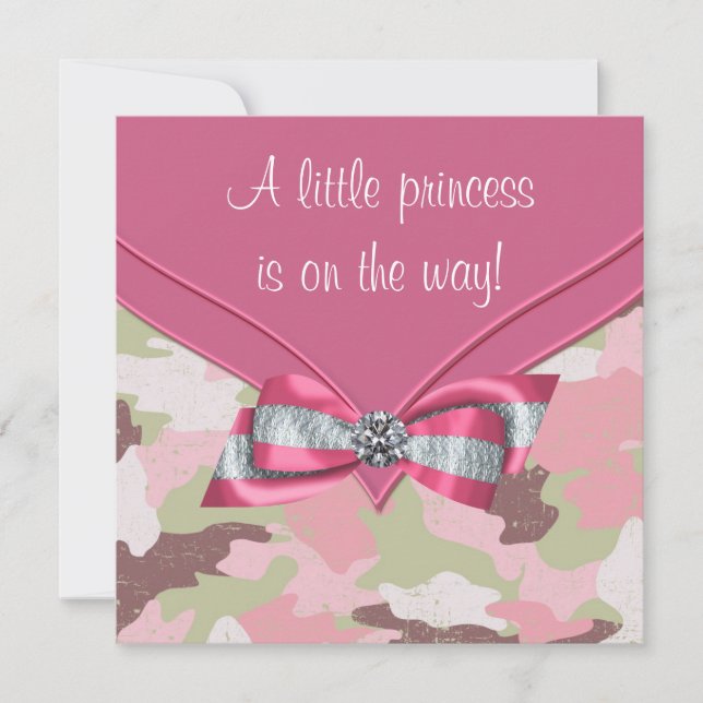 Invitación Festa de Bebé Princesa con Camuflaje Rosa (Anverso)