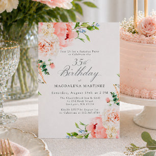 Invitación FESTA SORPRESA Cumpleaños 35 Femenino Floral Rosa