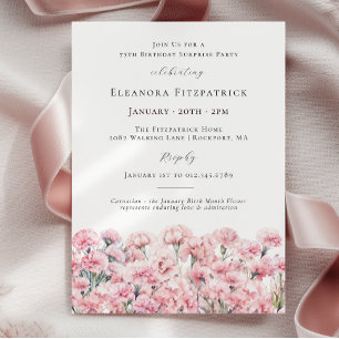 Invitación FESTA SORPRESA Cumpleaños 75 Clavel Floral Rosa