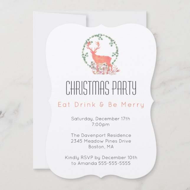 Invitación Festeja la Navidad con Reno Comer Beber Alegrarse (Anverso)
