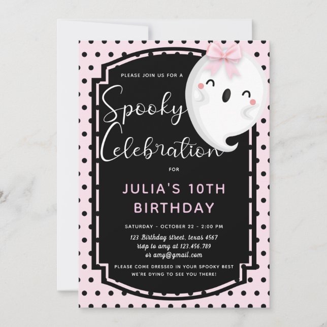 Invitación Festejante celebración fantasma Chica cumpleaños (Anverso)