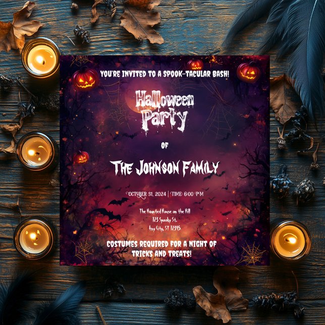 Invitación Festejante fiesta de Halloween - Arañas brillantes (Subido por el creador)