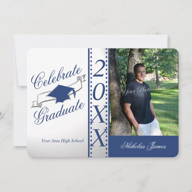 Invitación Festejar la foto de graduación azul (Anverso)