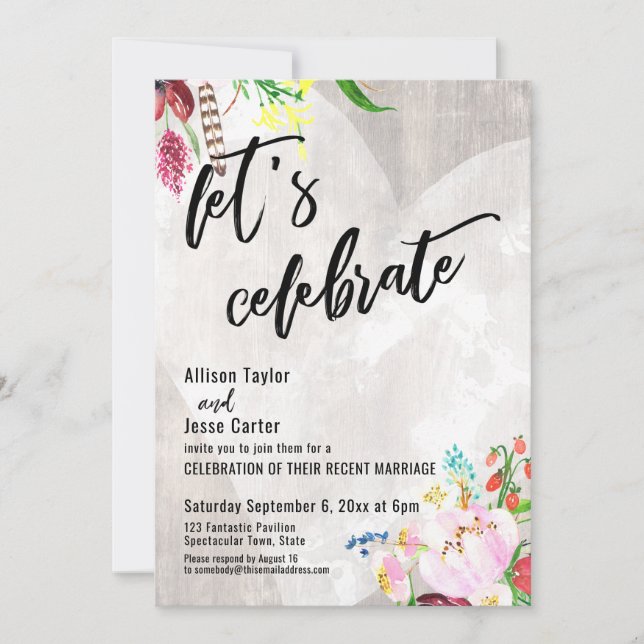 Invitación Festejemos la floral madera de corazón (Anverso)