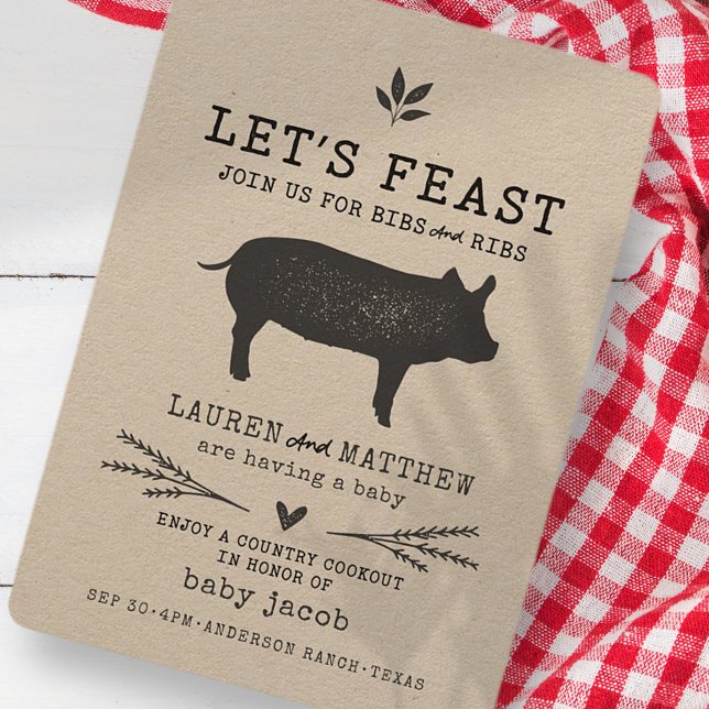 Invitación ¡Festejemos! Moderno País Rústico BBQ Baby Shower (Subido por el creador)