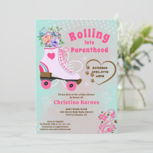 Invitación Festejo boho de baby shower con patines de ruedas