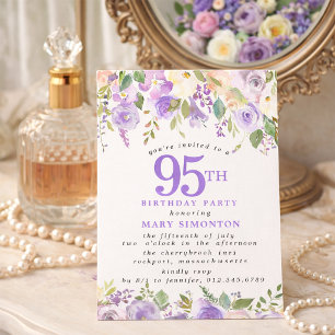 Invitación FESTEJO DE 95 AÑOS PETITE Floral de Rosa Púrpura