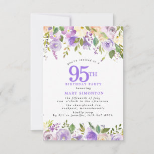 Invitación FESTEJO DE 95 AÑOS PETITE Floral de Rosa Púrpura