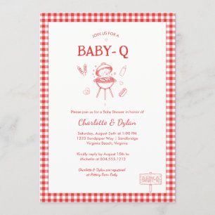Invitación Festejo de Baby-Q BBQ a cuadros rojos moderno para