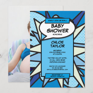 Invitación Festejo de Baby Shower Azul Moderno Niño Foto