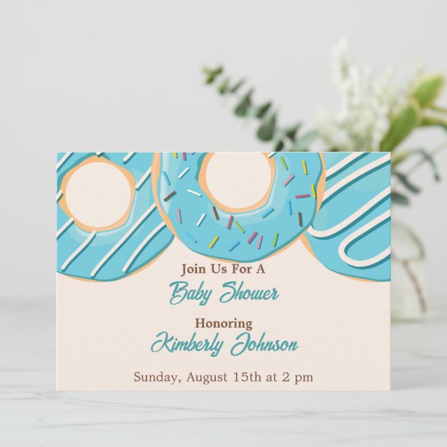 Invitación Festejo de Baby Shower con Donut Azul (Anverso de pie)
