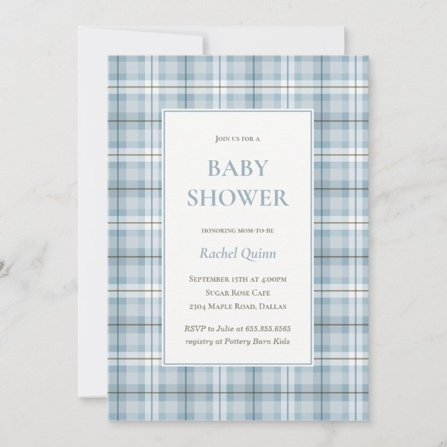 Invitación Festejo de baby shower de niño con patrón de cuadr (Anverso)