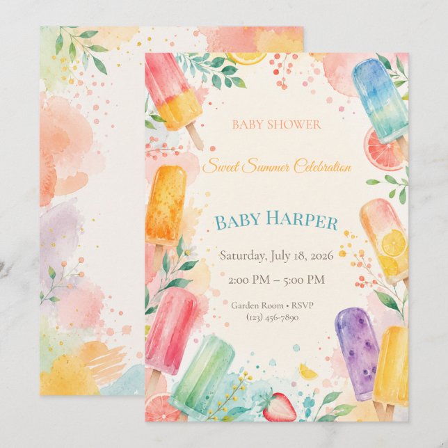 Invitación Festejo de Baby Shower de Paleta Moderna  | Explos (Anverso / Reverso)