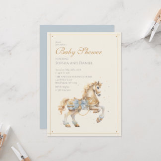 Invitación Festejo de Baby Shower en Azul Pastel y Dorado con