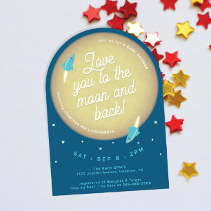 Invitación Festejo de Baby Shower Turquesa Luna, Estrellas y 