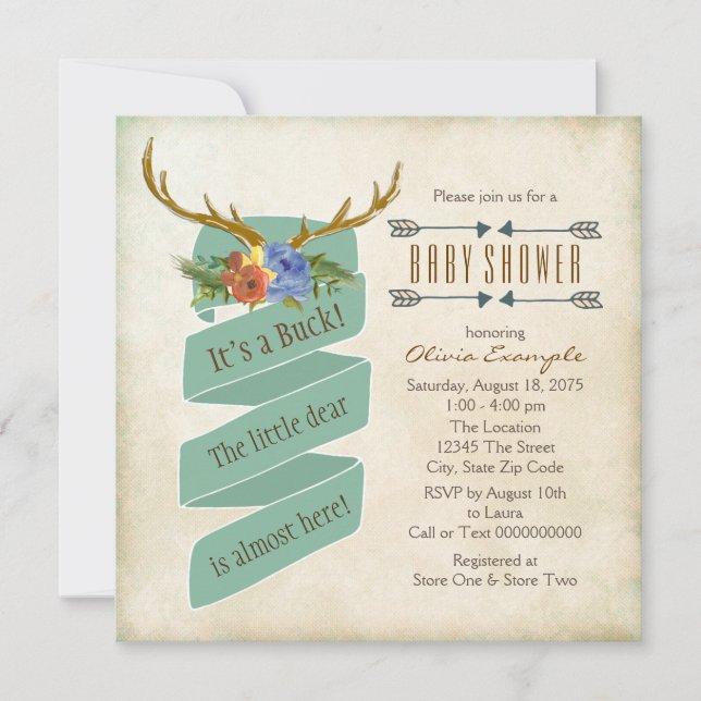 Invitación Festejo de bebé Bosque Antiguo Ciervo (Anverso)