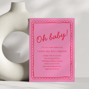 Invitación Festejo de bebé con borde caprichoso moderno rosa
