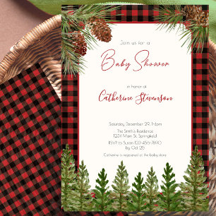 Invitación Festejo de Bebé de Plaid Búfalo Rojo Rústico de In