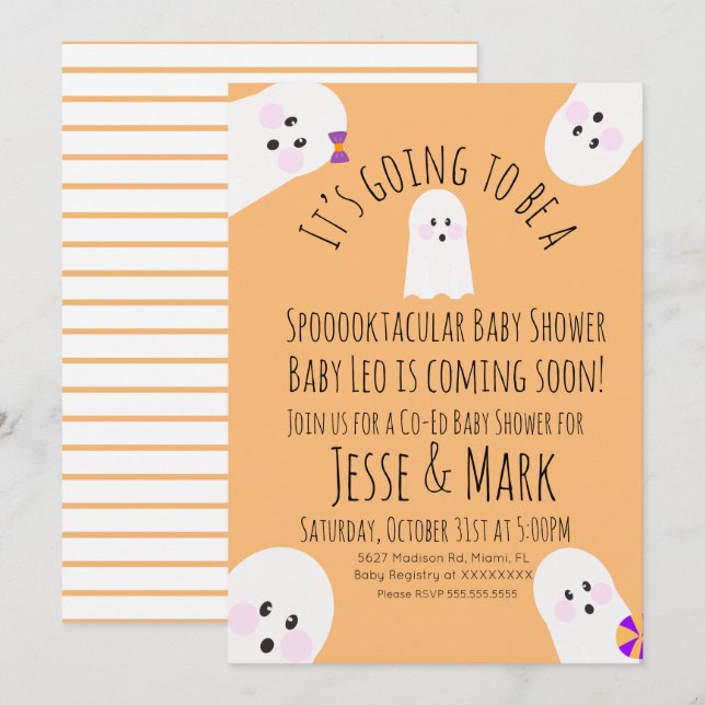 Invitación Festejo de Bebé Fantasma Cuco Moderno (Anverso / Reverso)