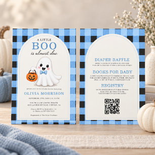 Invitación Festejo de bebé Little Boo Boy Ghost Blue Bow Códi