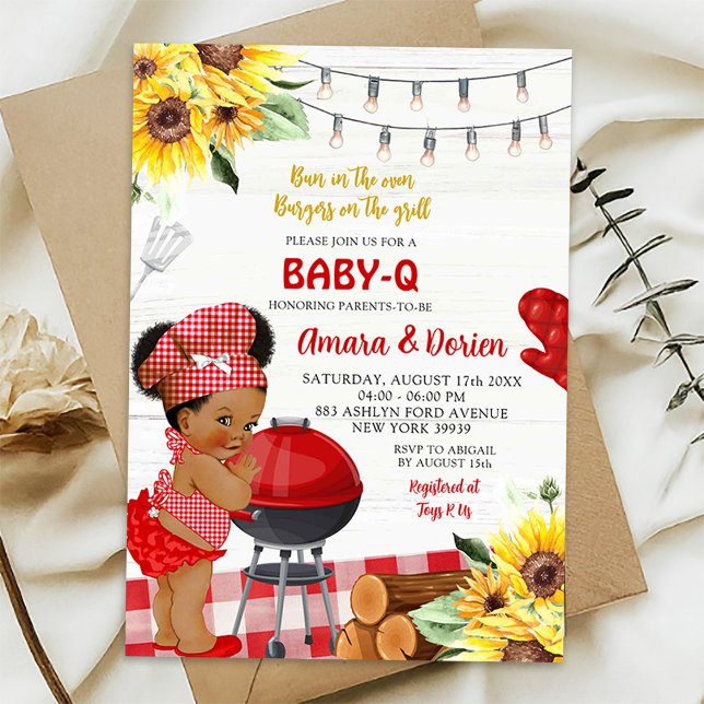 Invitación Festejo de bebé niña afro con gingham rojo en el p (Subido por el creador)