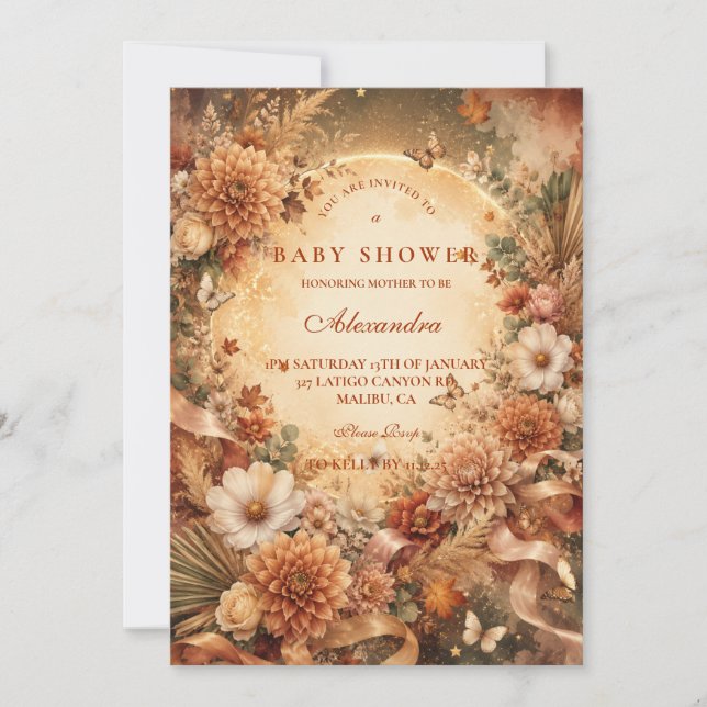 Invitación Festejo de Bebé Otoñal Boho Caprichoso (Anverso)