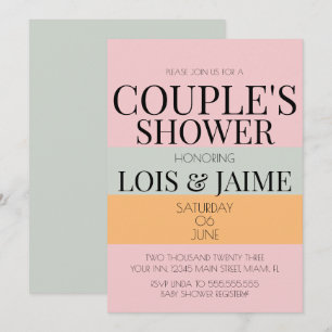 Invitación Festejo de Bebé Parejas Bloque Moderno Rosa Menta 