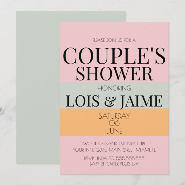 Invitación Festejo de Bebé Parejas Bloque Moderno Rosa Menta  (Anverso / Reverso)
