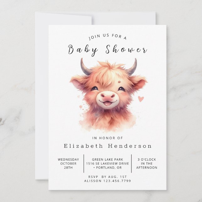 Invitación Festejo de Bebé Vaca Encantada y Divertida (Anverso)