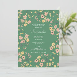 Invitación Festejo de Boda de Patrón Floral Verde Boho Modern
