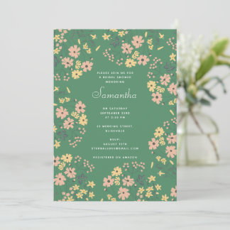 Invitación Festejo de Boda de Patrón Floral Verde Boho Modern