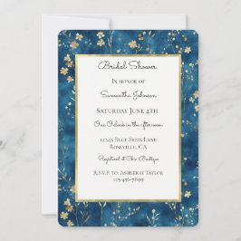 Invitación Festejo de Boda Flores Doradas Azules Lindas