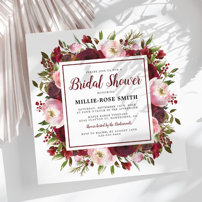 Invitación Festejo de Boda Flores Rústicas Rosa Burdeos (Subido por el creador)