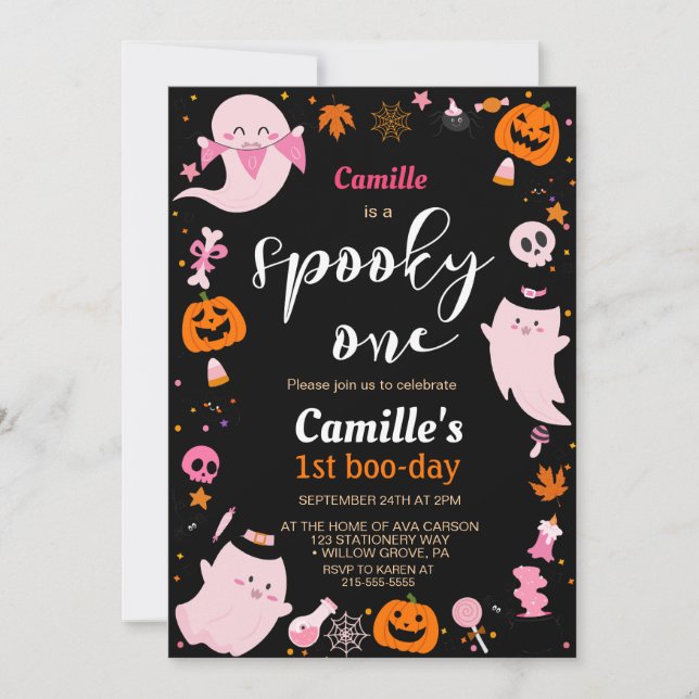 Invitación Festejo de cumpleaños de Halloween con un lindo fa (Anverso)