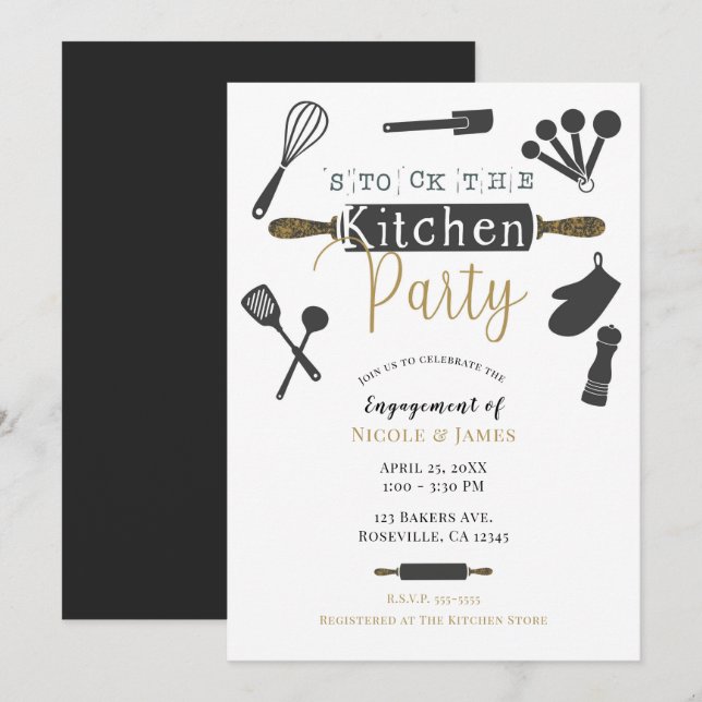 Invitación Festejo de Ducha de Cocina Moderna Minimalista (Anverso / Reverso)