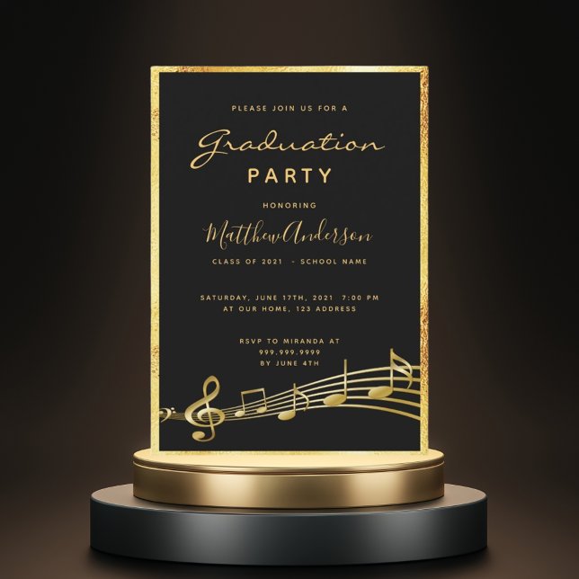 Invitación Festejo de graduación glam oro de música negra (Subido por el creador)