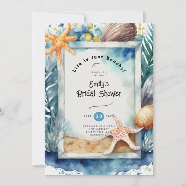 Invitación Festejo de playa costera OCEANO BABYSHOWER CUMPLEA (Anverso)