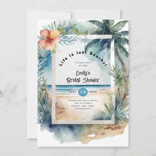 Invitación Festejo de playa costera OCEANO BABYSHOWER CUMPLEA (Anverso)