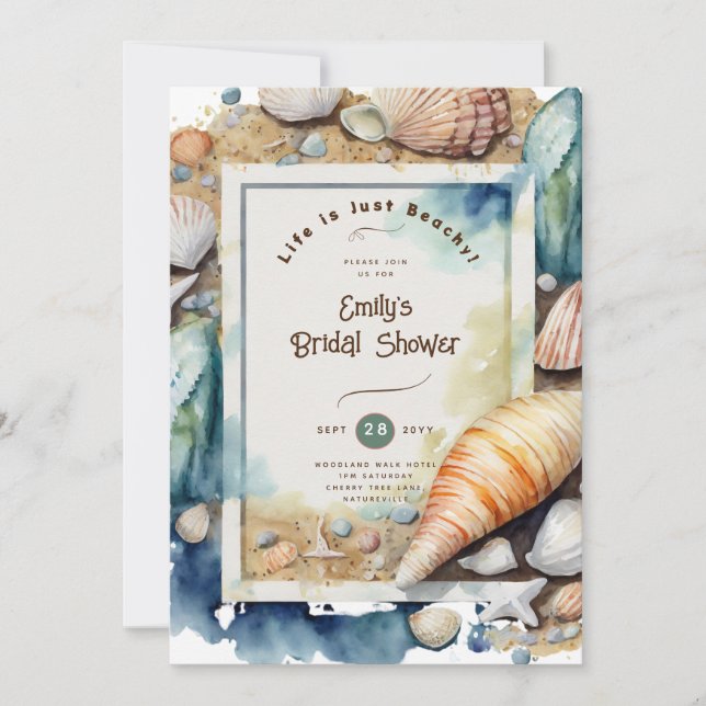 Invitación Festejo de playa costera OCEANO BABYSHOWER CUMPLEA (Anverso)