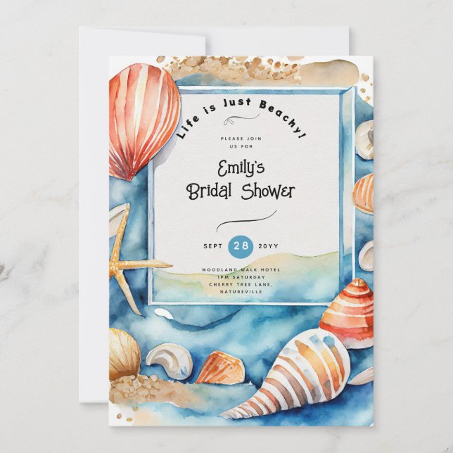 Invitación Festejo de playa costera OCEANO BABYSHOWER CUMPLEA (Anverso)